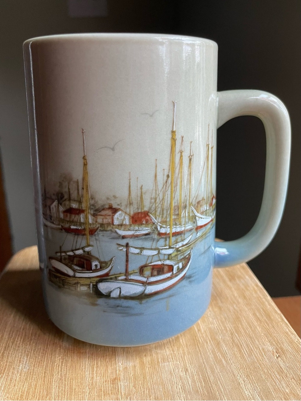 Vintage Otagiri Stoneware Boats in Harbor Seagulls Mug Made in Japan